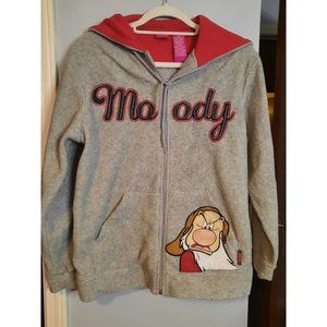 DISNEY Moody GRUMPY Dwarf womens Sz 8/10 HOODIE Sweatshirt JACKET Full Zip
